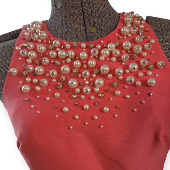Size 0 Kate Spade Pearl Embellished Mikado Crystal Dress Petunia Pink Pockets! - Picture 4 of 10
